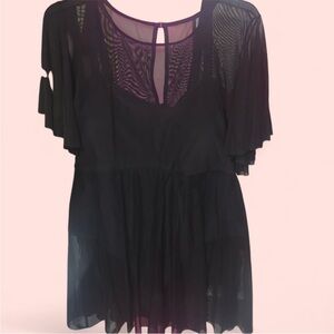 NWT. BloomChic Black Sheer Overlay Swim Suit. One Piece.